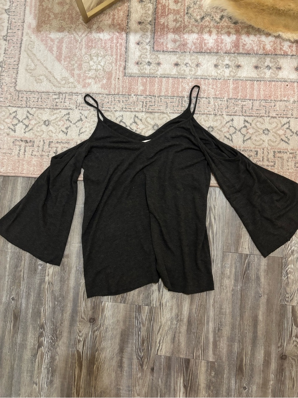 Bailey 44 Black Cold-Shoulder V-Neck Bell Sleeve Top